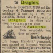 ingezonden door Willem Fokkema - Advertentie van verkoop uit de Hepkema's Courant, 1902